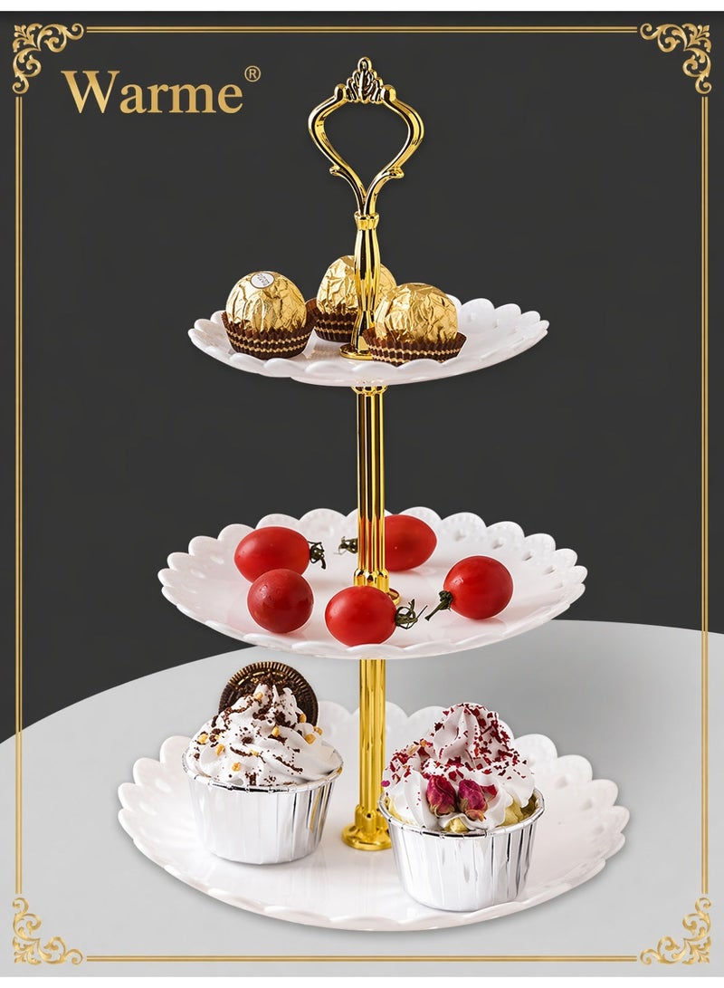 Warme 3 Layer Cake Stand Fruit Plate Tray Display Plastic Dessert Stand Cupcake Holder Multi Layer Fruit Tray Serving Tray for Graduation Birthday Party Dessert Wedding - Image 1
