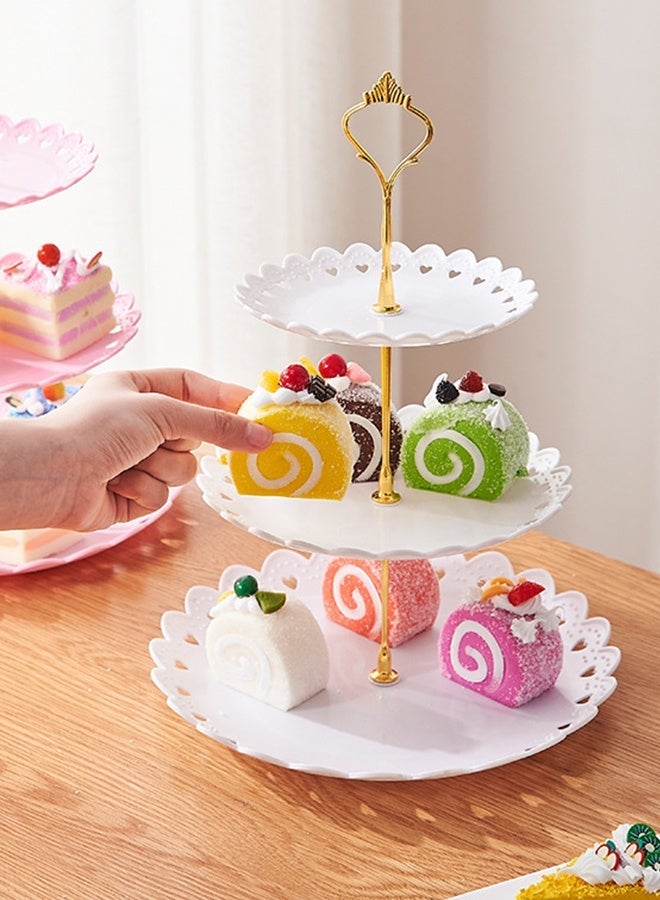 Warme 3 Layer Cake Stand Fruit Plate Tray Display Plastic Dessert Stand Cupcake Holder Multi Layer Fruit Tray Serving Tray for Graduation Birthday Party Dessert Wedding - Image 4
