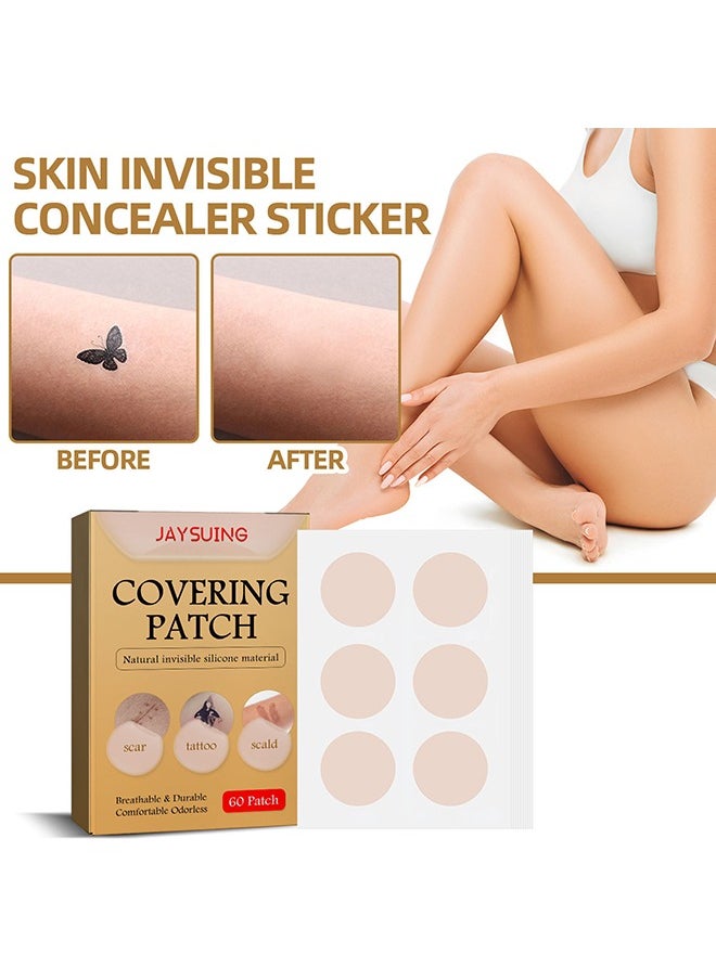 Jaysuing - 60PCS Tattoo Cover Up,Scar Cover Stickers Tape,Waterproof Ultra Thin Patch Pads Concealer Body Leg Bruise Stretch Scar Dark Spots Vitiligo Skin Makeup,Long Lasting Invisible Tattoo Flaw Conceal Patch - Image 1
