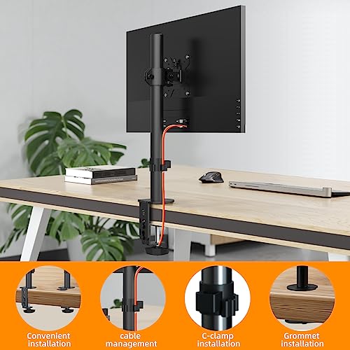 PHOLITEN Monitor Mount for Most 13-32" Computer Screens up to 20lbs,Adjustable Single Desk Monitor Stand with Tilt Swivel Rotation, VESA 75x75mm/100x100mm - Image 3