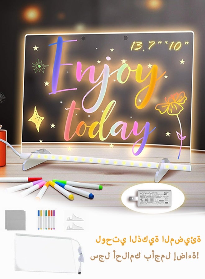 سويت لايف لوحة ملاحظات LED ملونة، مقاس 11.81 بوصة × 7.87 بوصة، 4 أوضاع و7 ألوان، لوحة أكريليك قابلة للمسح الجاف مع إضاءة، تتضمن محولًا، سلسلة تعليق، لوحة رسم LED للأطفال مع حامل، 7 أقلام تحديد، زجاجة رذاذ. - Image 1