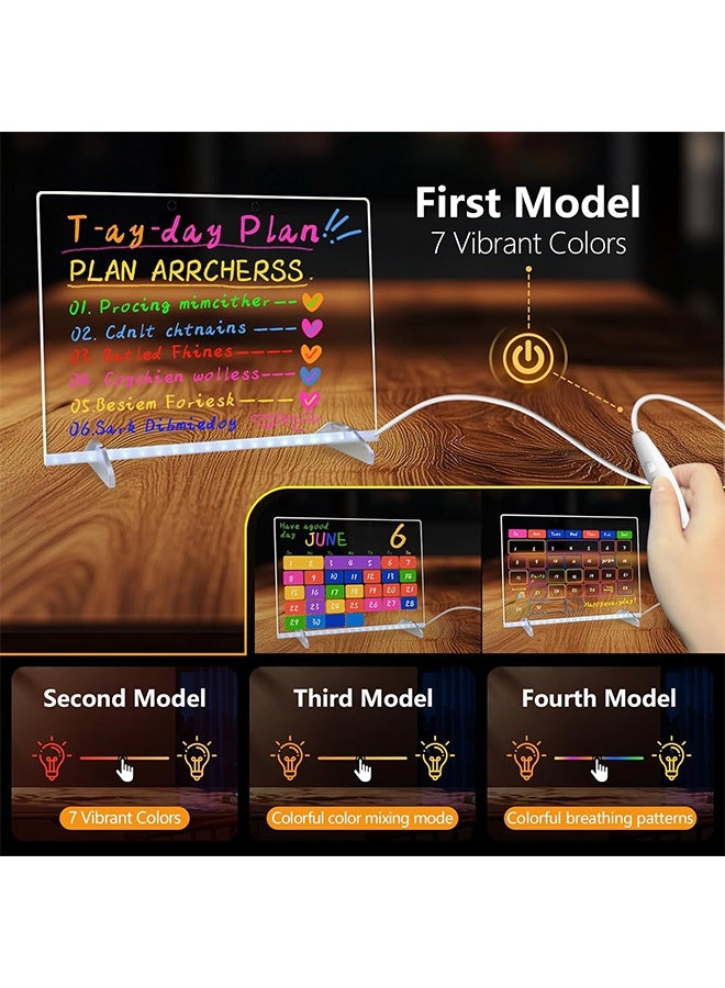 سويت لايف لوحة ملاحظات LED ملونة، مقاس 11.81 بوصة × 7.87 بوصة، 4 أوضاع و7 ألوان، لوحة أكريليك قابلة للمسح الجاف مع إضاءة، تتضمن محولًا، سلسلة تعليق، لوحة رسم LED للأطفال مع حامل، 7 أقلام تحديد، زجاجة رذاذ. - Image 5