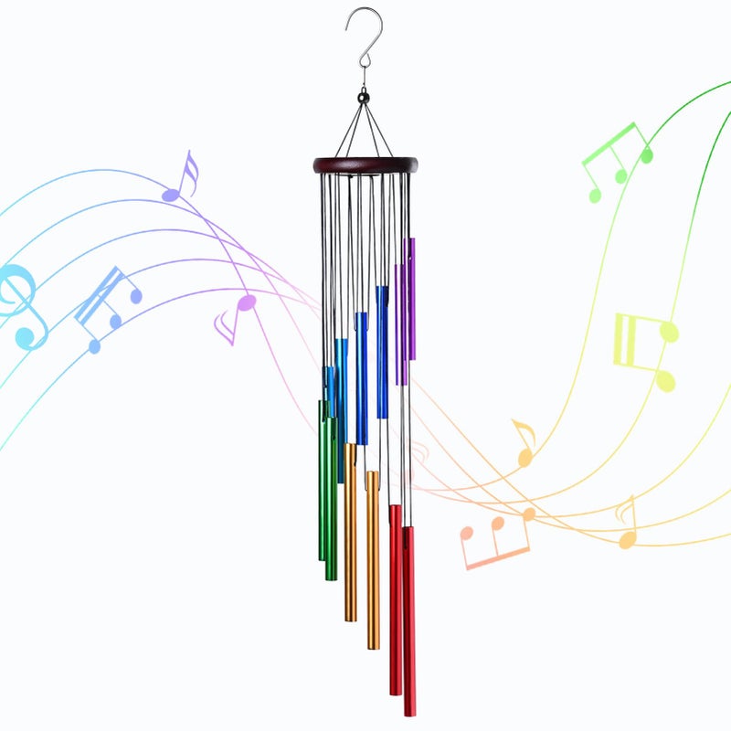 HOMEXUP Outdoor Colorful Wind Chimes for Outside with 12 Aluminum Tubes for Garden Patio Balcony and Home Decorï¼ˆColorï¼‰ - Image 1