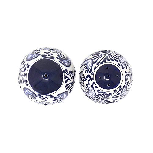 Global Crafts Encantada Handmade Hand-Painted Authentic Mexican Pottery, Salt and Pepper Shaker Set, Blue Flower (MC085F-K2) - Image 4