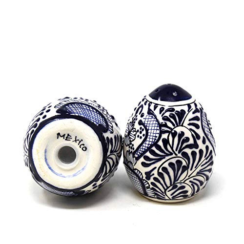 Global Crafts Encantada Handmade Hand-Painted Authentic Mexican Pottery, Salt and Pepper Shaker Set, Blue Flower (MC085F-K2) - Image 5