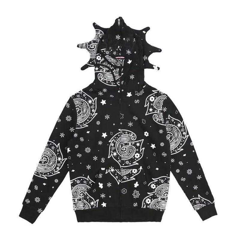 OATSBAS Retro Lazy Style Hoodie for Men Women Fun Multi Angle Full Zip Up Hoodie Oversized Hooded Sweatshirt (Medium,Black) - Image 1