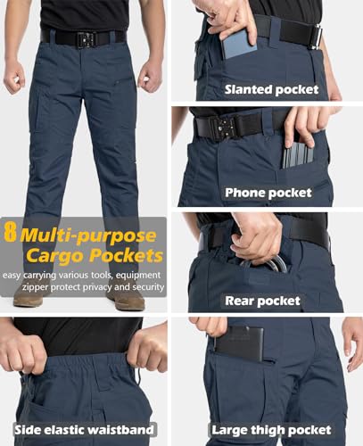 CARWORNIC Men's Rip-Stop Tactical Pants Lightweight Water Resistant Utility Work Pants Stretch EDC Uniform Military Cargo Pants for Outdoor Hiking Casual Construction Blue - Image 4