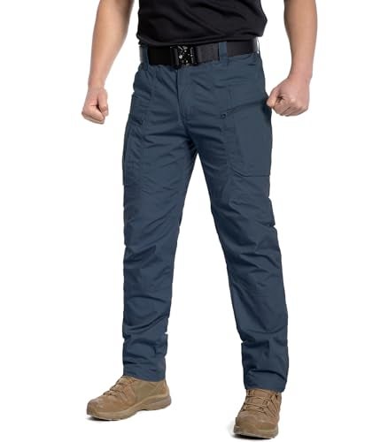 CARWORNIC Men's Rip-Stop Tactical Pants Lightweight Water Resistant Utility Work Pants Stretch EDC Uniform Military Cargo Pants for Outdoor Hiking Casual Construction Blue - Image 2