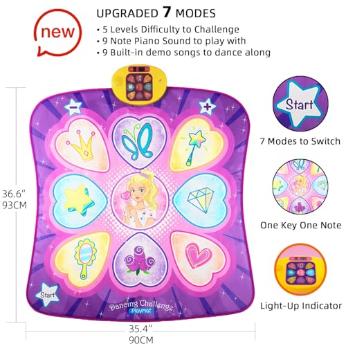 SUNLIN Dance Mat Toys for Girls Ages 3-10 | Dance Pad with LED Lights, Adjustable Volume, 9 Built-in Music, 7 Game Modes, 5 Challenge Levels | Christmas Birthday Gifts for 3 4 5 6 7 8+ Years Old Girl - Image 2