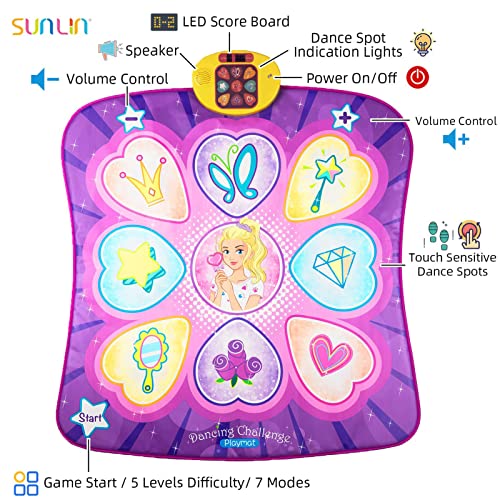 SUNLIN Dance Mat Toys for Girls Ages 3-10 | Dance Pad with LED Lights, Adjustable Volume, 9 Built-in Music, 7 Game Modes, 5 Challenge Levels | Christmas Birthday Gifts for 3 4 5 6 7 8+ Years Old Girl - Image 3