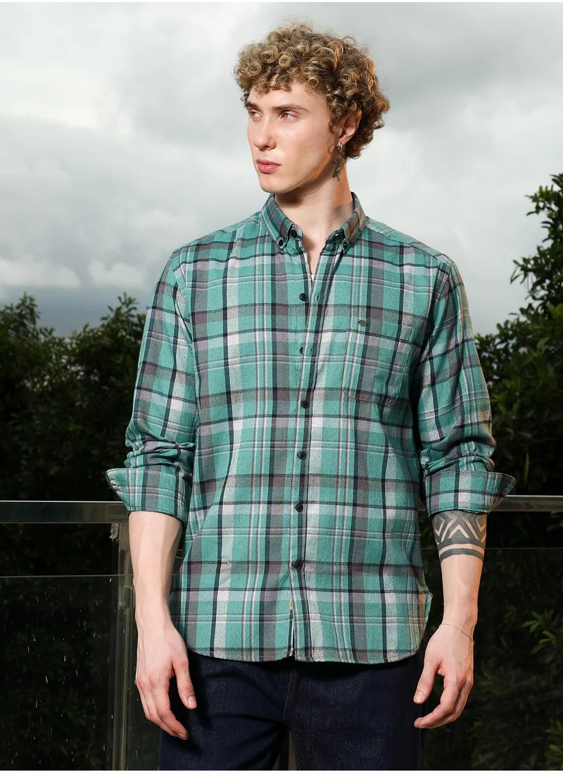 Campus Sutra Men's Green Plaid Tailored Fit Full Sleeve Shirt