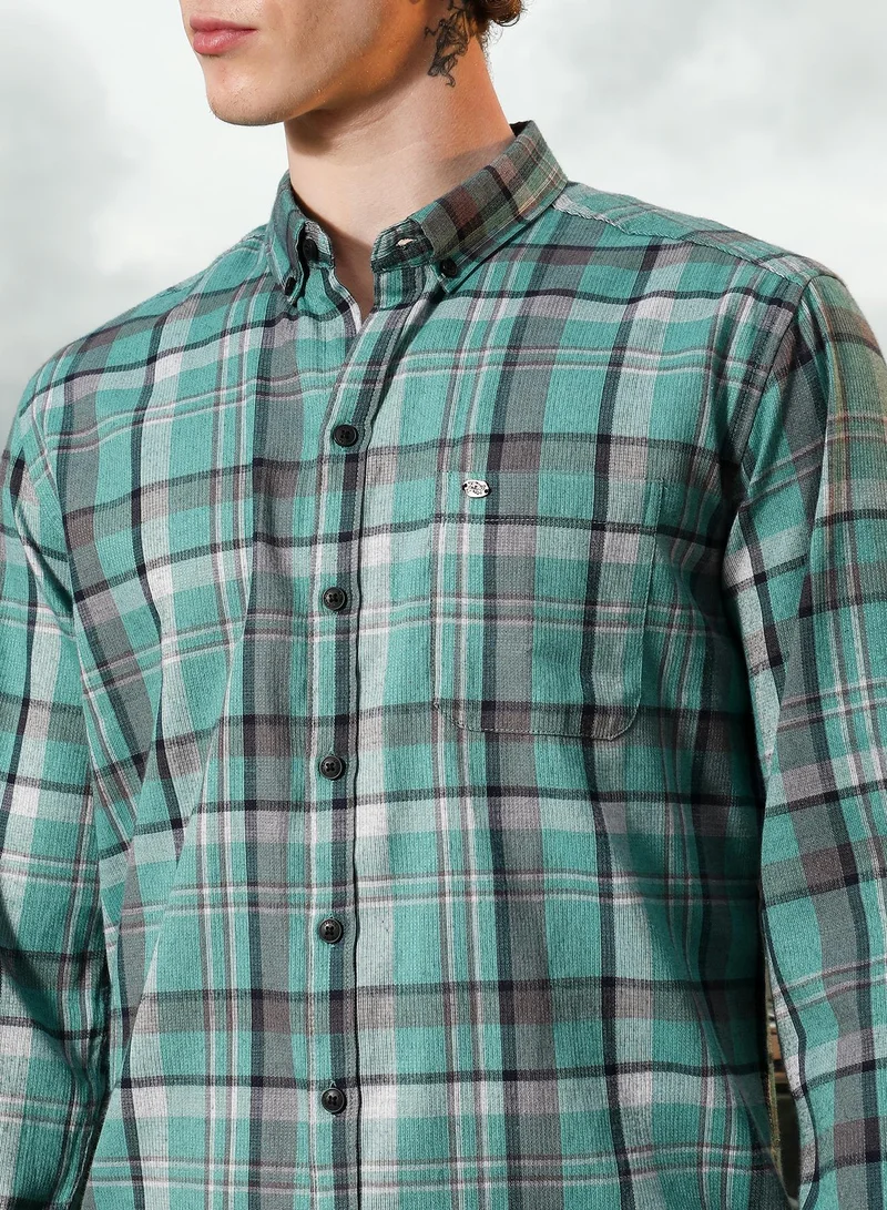Campus Sutra Men's Green Plaid Tailored Fit Full Sleeve Shirt