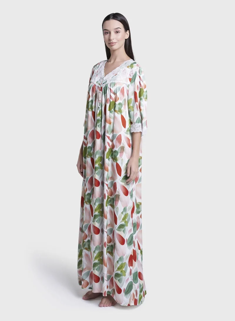 Kashkha  Multicolour Leaf Print Viscose Long Nightwear Dress (CNH469) for Women | Best Price UAE