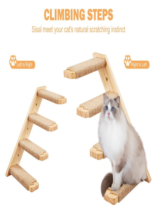 PELUOMOZ Cat Wall Climbing Shelf, 2 pcs Cat Wall Climber, 4 Step Climbing Stairs, Wall-Mounted Ladder with Sisal Scratching Rope, Perfect Wall Furniture for Perching (CatStairs2P4Steps) - Image 3