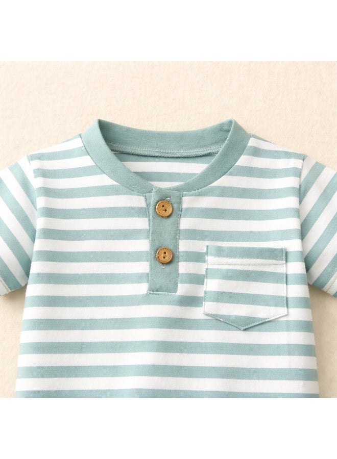 Smarties AE Baby Boys 2-Piece Summer Outfit Set – Striped Short Sleeve T-Shirt with Pocket & Elastic Waist Shorts – Soft Cotton Casual Toddler Clothes for 18-24-36 Months - Image 5