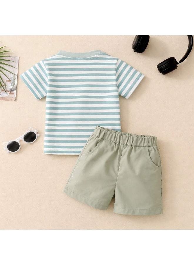 Smarties AE Baby Boys 2-Piece Summer Outfit Set – Striped Short Sleeve T-Shirt with Pocket & Elastic Waist Shorts – Soft Cotton Casual Toddler Clothes for 18-24-36 Months - Image 4
