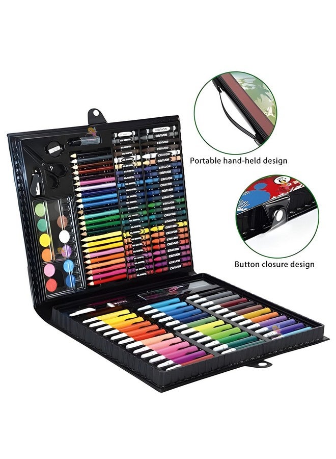 Wishkey طقم فنون و حرفة للأطفال مكون من 150 قطعة مع حقيبة، مجموعة أدوات الرسم والطلاء، مجموعة ألوان مع أقلام تحديد، ألوان مائية، فرشاة، أقلام ملونة، وأقلام شمع (عبوة من 1، متعددة الألوان) - Image 4