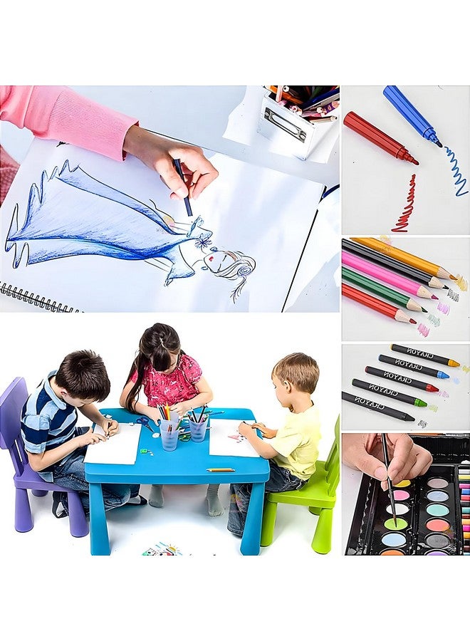 Wishkey طقم فنون و حرفة للأطفال مكون من 150 قطعة مع حقيبة، مجموعة أدوات الرسم والطلاء، مجموعة ألوان مع أقلام تحديد، ألوان مائية، فرشاة، أقلام ملونة، وأقلام شمع (عبوة من 1، متعددة الألوان) - Image 2