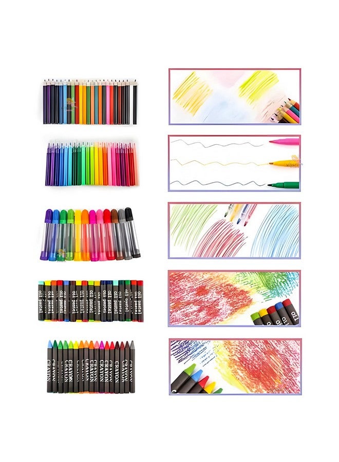 Wishkey طقم فنون و حرفة للأطفال مكون من 150 قطعة مع حقيبة، مجموعة أدوات الرسم والطلاء، مجموعة ألوان مع أقلام تحديد، ألوان مائية، فرشاة، أقلام ملونة، وأقلام شمع (عبوة من 1، متعددة الألوان) - Image 3