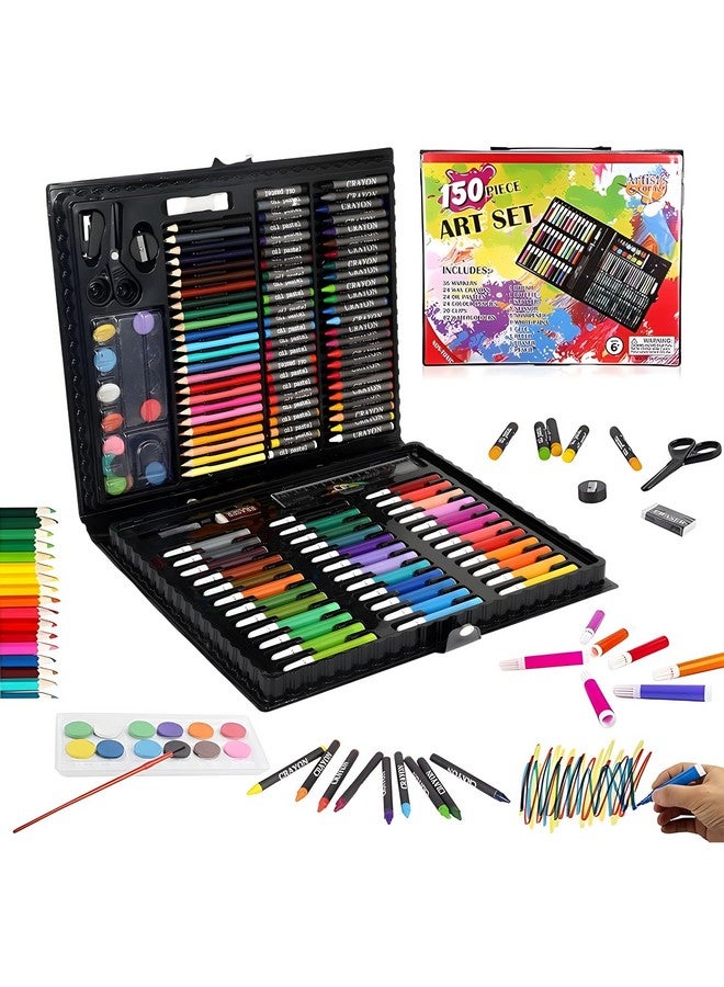 Wishkey طقم فنون و حرفة للأطفال مكون من 150 قطعة مع حقيبة، مجموعة أدوات الرسم والطلاء، مجموعة ألوان مع أقلام تحديد، ألوان مائية، فرشاة، أقلام ملونة، وأقلام شمع (عبوة من 1، متعددة الألوان) - Image 1