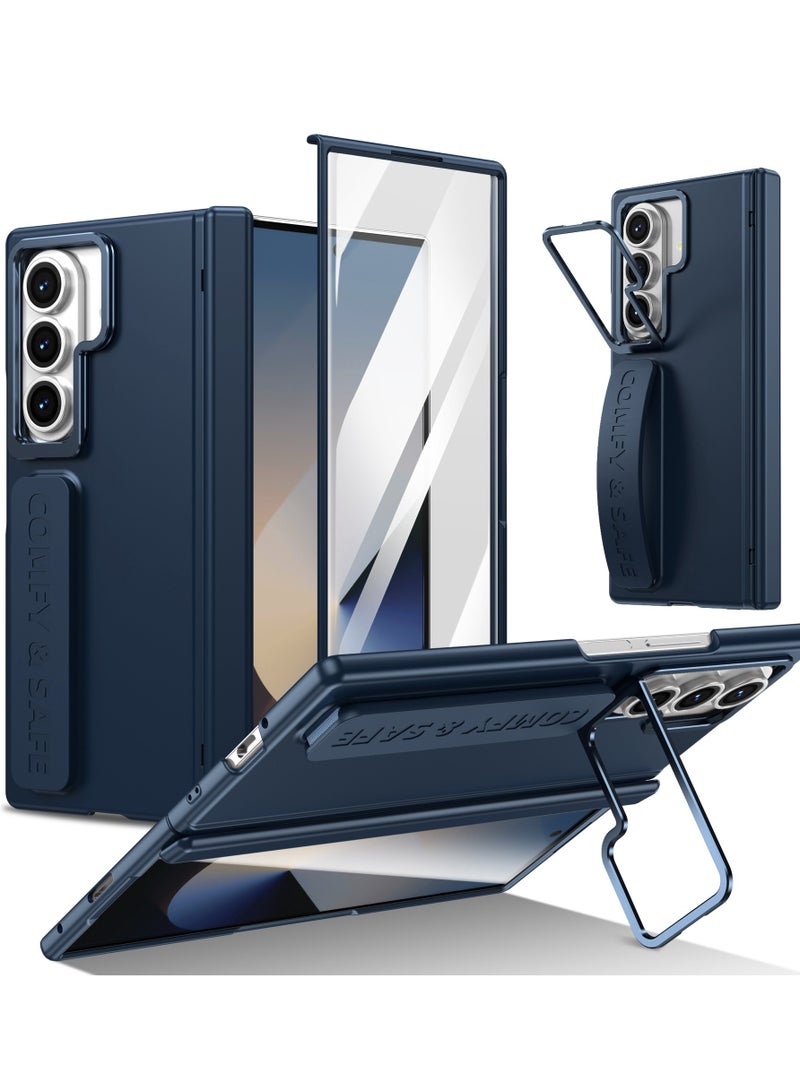 general Smartphone Flip Cover Camera Stand Compatible with Samsung Galaxy Z Fold 7 Case, with Protection Wristband and Screen Protector Folding Series Protective Cover
