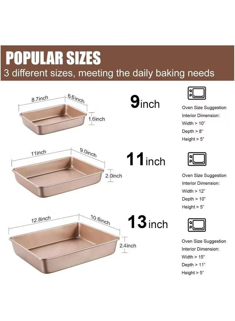 3Pcs Rectangle Deep Baking Pan Set, Cake Baking Tray Set,Rectangular Thick And Deep Baking Trays, Non Stick Baking Tray, Suitable For Biscuits, Bread, Pizza, Etc.Golden, Available In 13 Inch, 11 Inch And 9 Inch Sizes. - Image 4