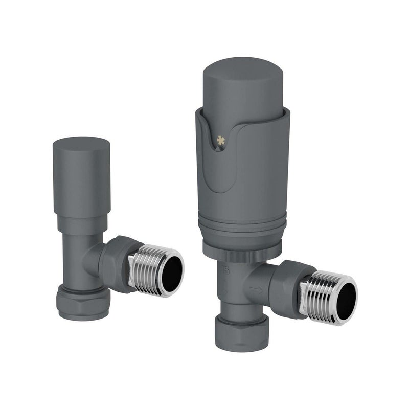 Generic DuraTherm® Thermostatic Radiator Valve Pack Set, 15mm Lockshield TRV & Thermostat, Anthracite Grey Valves for Radiators, Angled  - Image 1