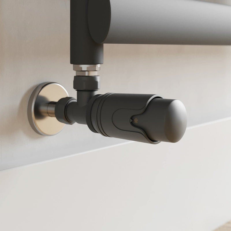 Generic DuraTherm® Thermostatic Radiator Valve Pack Set, 15mm Lockshield TRV & Thermostat, Anthracite Grey Valves for Radiators, Angled  - Image 2