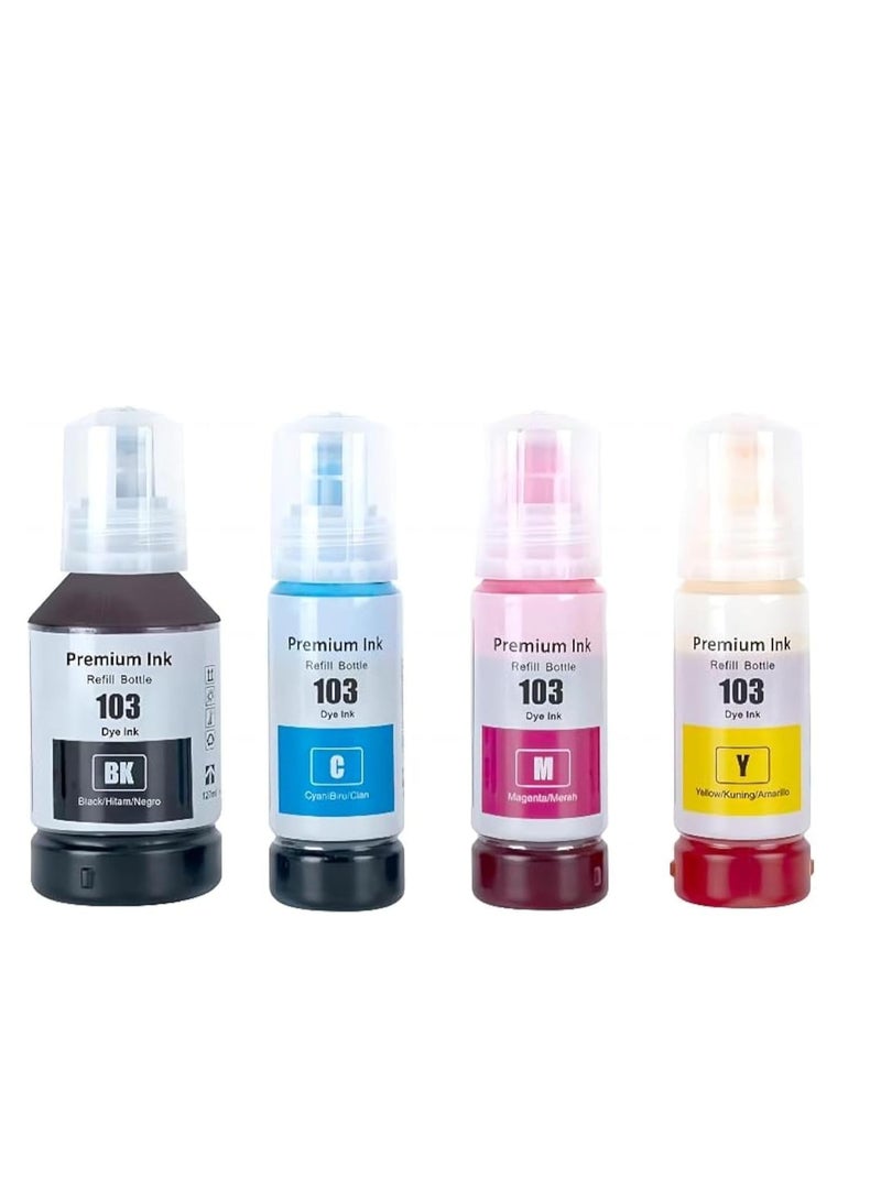 Terabyte مجموعة حبر 103 لطابعة EcoTank من EPSON مجموعة 4 عبوات أسود أزرق سماوي أرجواني أصفر لـ L1110‎ L3110 L3111 L3150 L3151‎ L3156 L3160 L5190‎ - Image 1