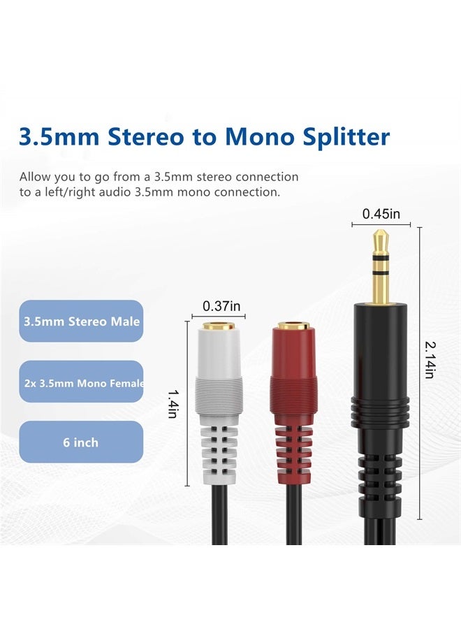 RFAdapter 3.5mm Stereo to Dual Mono Cable, 6inch 1/8" TRS Male to 2 TS Mono Female Adapter Gold-Plated Connector Audio Y Splitter Cord for Headphone, Speaker - Image 1