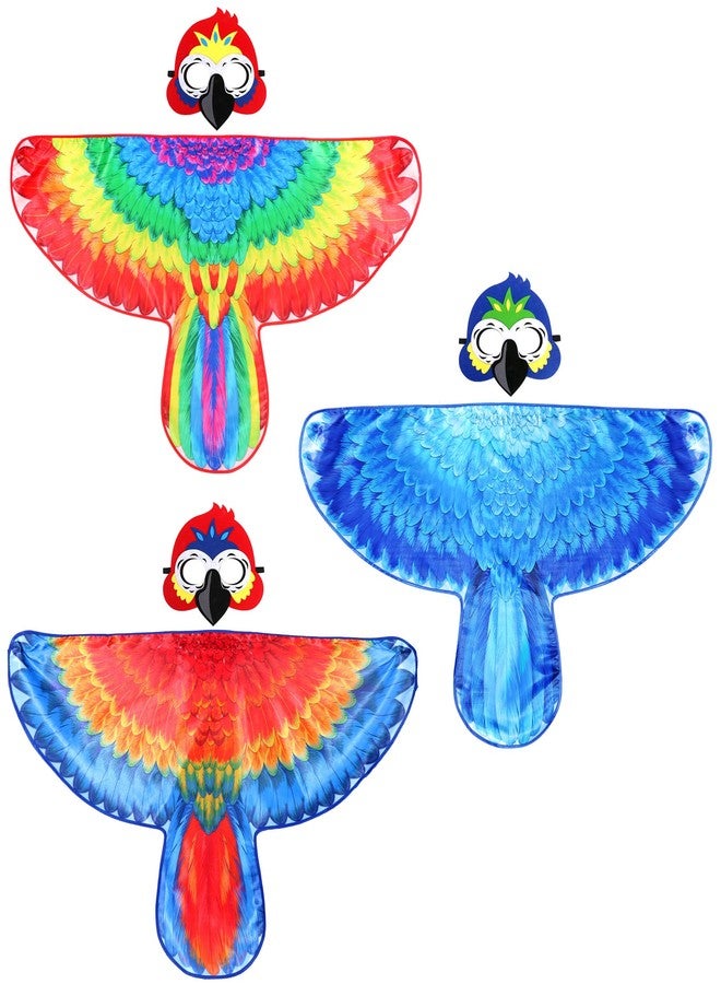 D.Q.Z Bird-Wings-Costumes for Kids Boys Girls Dress Up Clothes, 3 Pack Eagle Owl Costume & Masks as Birthday Gifts (Parrot) - Image 1
