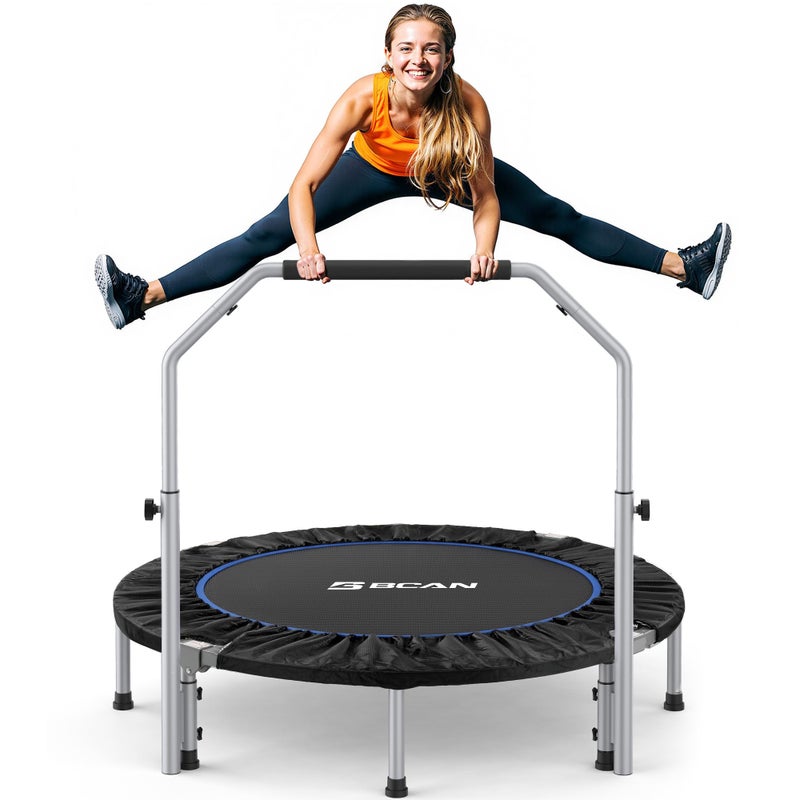 BCAN 40/48" Foldable Mini Trampoline Max Load 330lbs/440lbs, Fitness Rebounder with Adjustable Foam Handle, Exercise Trampoline for Adults Indoor/Garden Workout - Image 1