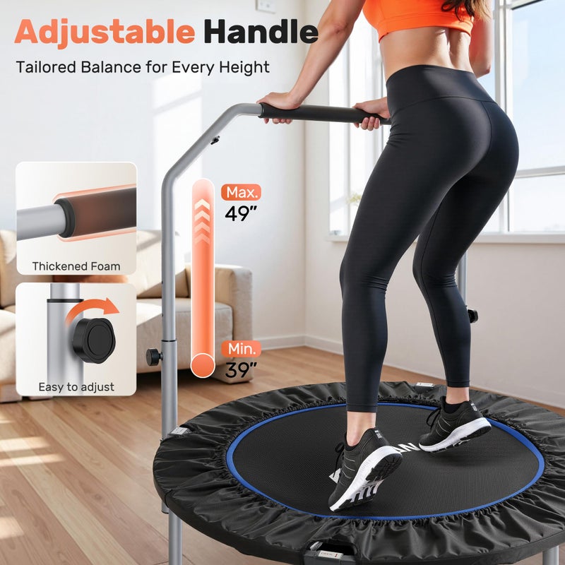 BCAN 40/48" Foldable Mini Trampoline Max Load 330lbs/440lbs, Fitness Rebounder with Adjustable Foam Handle, Exercise Trampoline for Adults Indoor/Garden Workout - Image 2