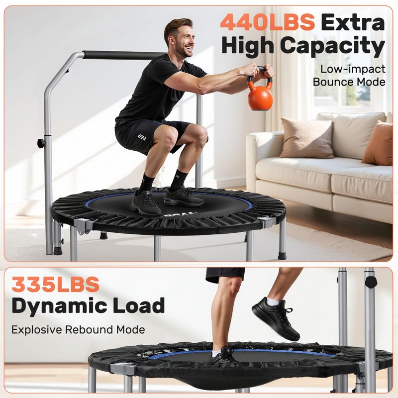 BCAN 40/48" Foldable Mini Trampoline Max Load 330lbs/440lbs, Fitness Rebounder with Adjustable Foam Handle, Exercise Trampoline for Adults Indoor/Garden Workout - Image 4