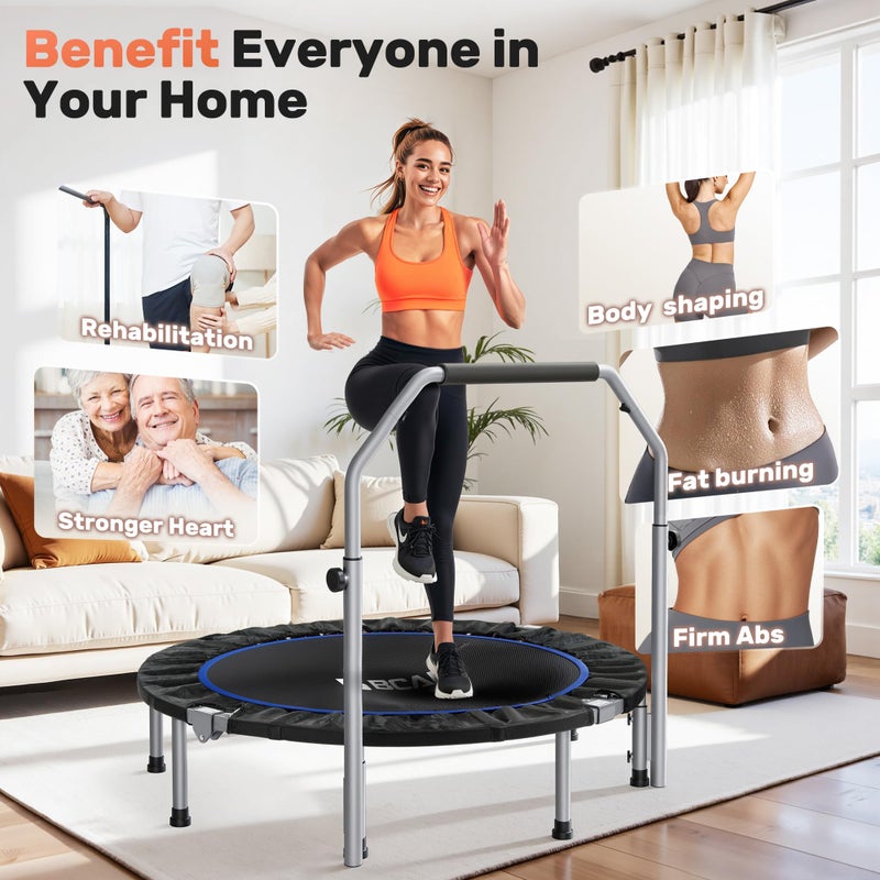 BCAN 40/48" Foldable Mini Trampoline Max Load 330lbs/440lbs, Fitness Rebounder with Adjustable Foam Handle, Exercise Trampoline for Adults Indoor/Garden Workout - Image 3