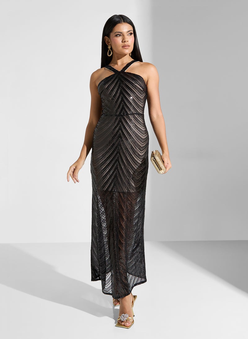 Ella Limited Edition Sequin Halter Maxi Dress - Image 4