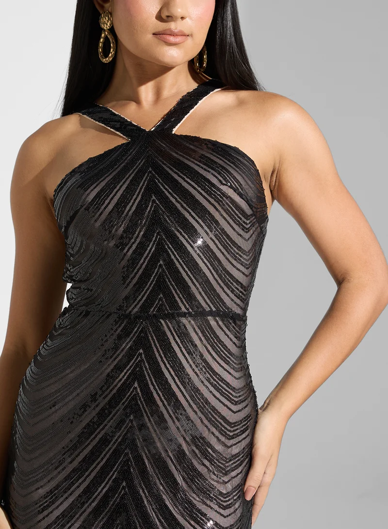 Ella Limited Edition Sequin Halter Maxi Dress