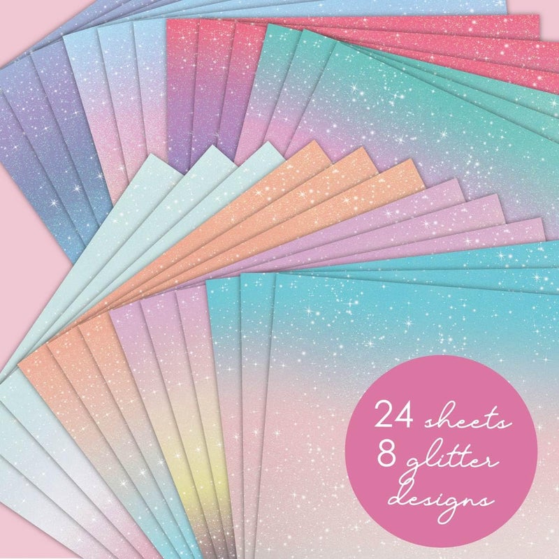 Desecraft 24 Sheets 6 x 6 Glitter Shining Ombre Pastel Cardstock Scrapbook Decorative Paper for Card Making Journaling Origami Scrapbook Paper Scrapbooking Supplies Spring - Image 5
