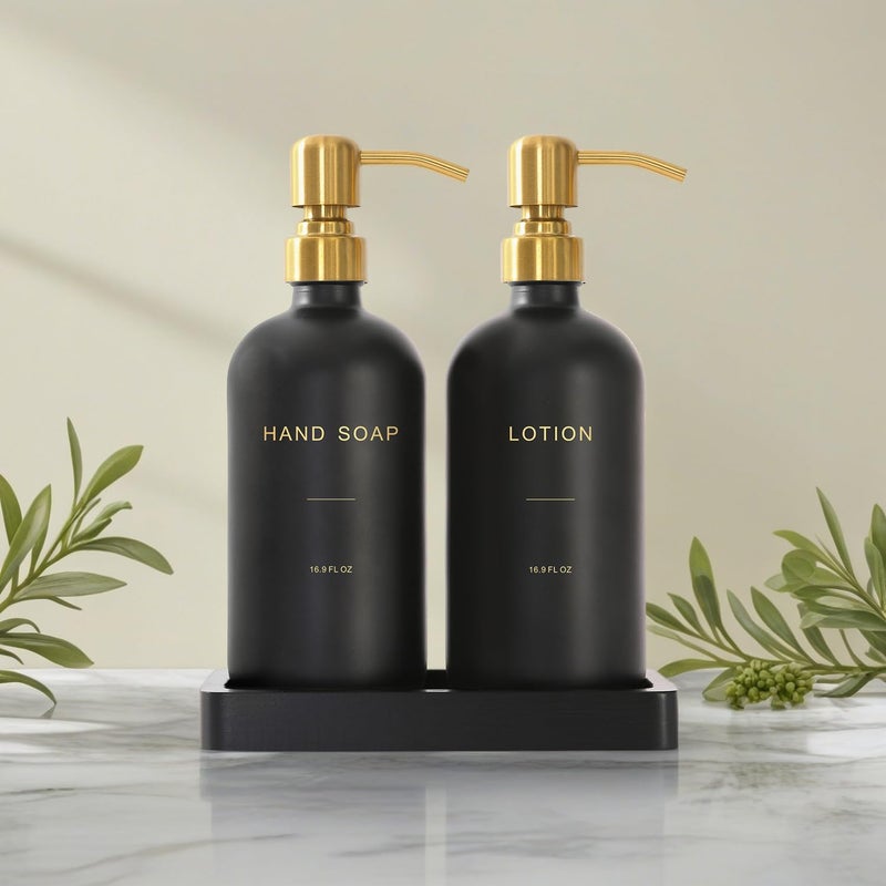 Prus Waso Soap Dispenser Bathroom Set, Hand and Lotion Dispenser with Stainless Steel Pump, Perfect for Black and Gold Bathroom Decor. (Gold & Black) - Image 5