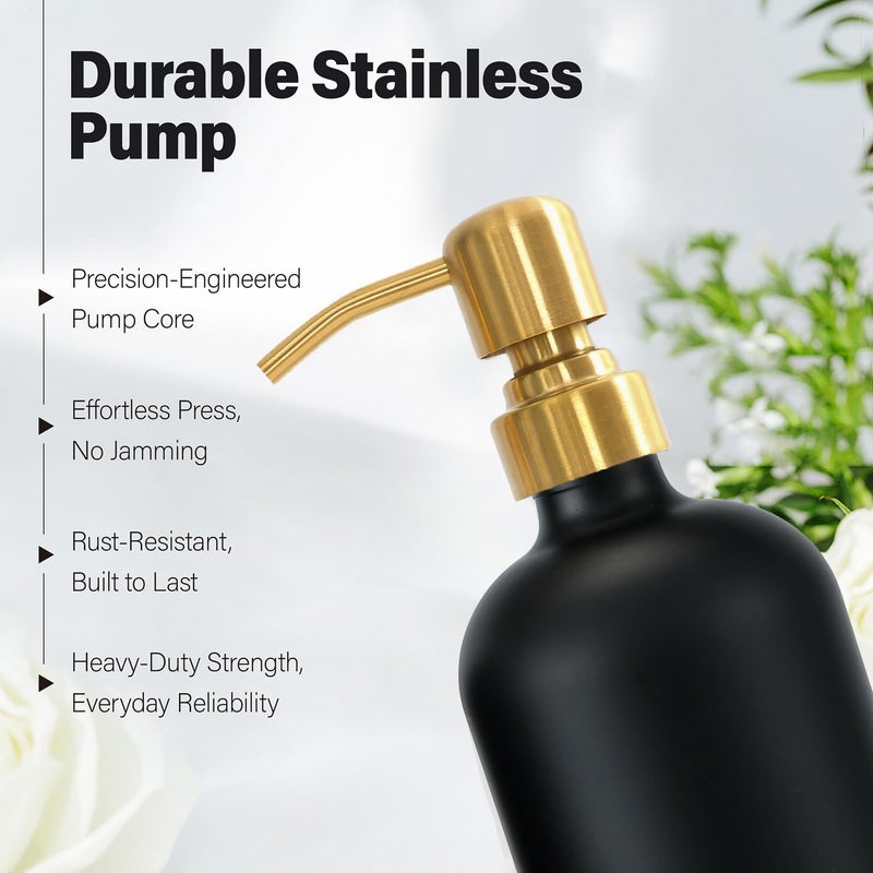 Prus Waso Soap Dispenser Bathroom Set, Hand and Lotion Dispenser with Stainless Steel Pump, Perfect for Black and Gold Bathroom Decor. (Gold & Black) - Image 3