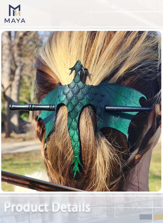 Maya Medieval PU Leather Dragon Hair Stick with Wooden Pin – Gothic Fantasy Hair Fork for Cosplay, LARP, Renaissance Fair & Daily Hair Decoration - Image 4