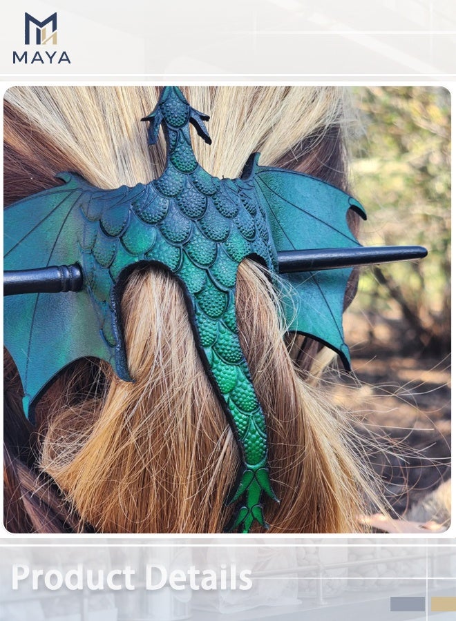 Maya Medieval PU Leather Dragon Hair Stick with Wooden Pin – Gothic Fantasy Hair Fork for Cosplay, LARP, Renaissance Fair & Daily Hair Decoration - Image 3
