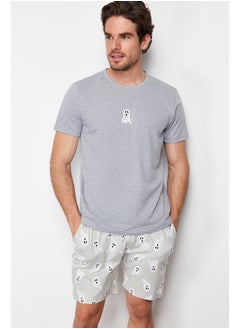 Men's Gray Printed Regular Fit Knitted Pajamas Set