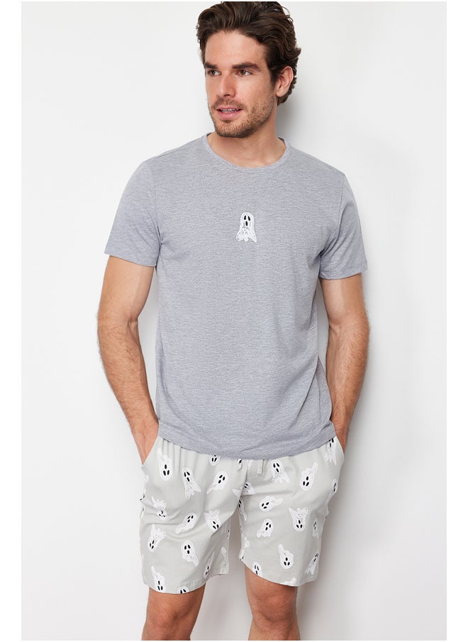 trendyol - Men's Gray Printed Regular Fit Knitted Pajamas Set - Image 1