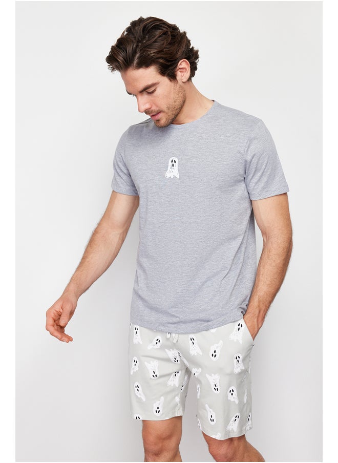trendyol - Men's Gray Printed Regular Fit Knitted Pajamas Set - Image 1