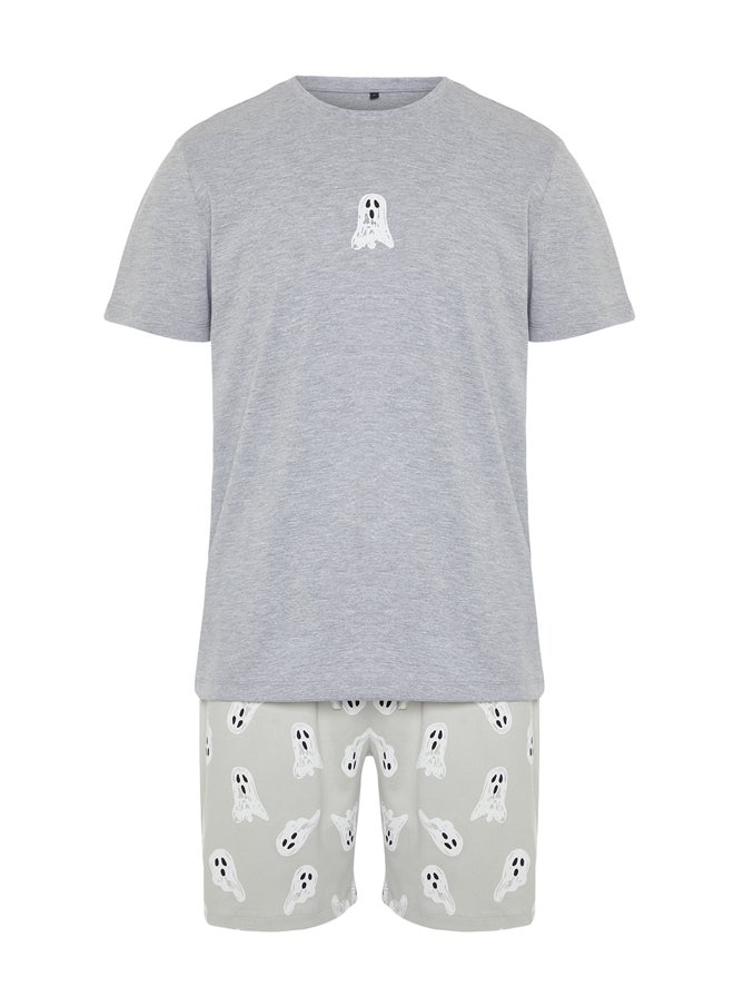 trendyol - Men's Gray Printed Regular Fit Knitted Pajamas Set - Image 1