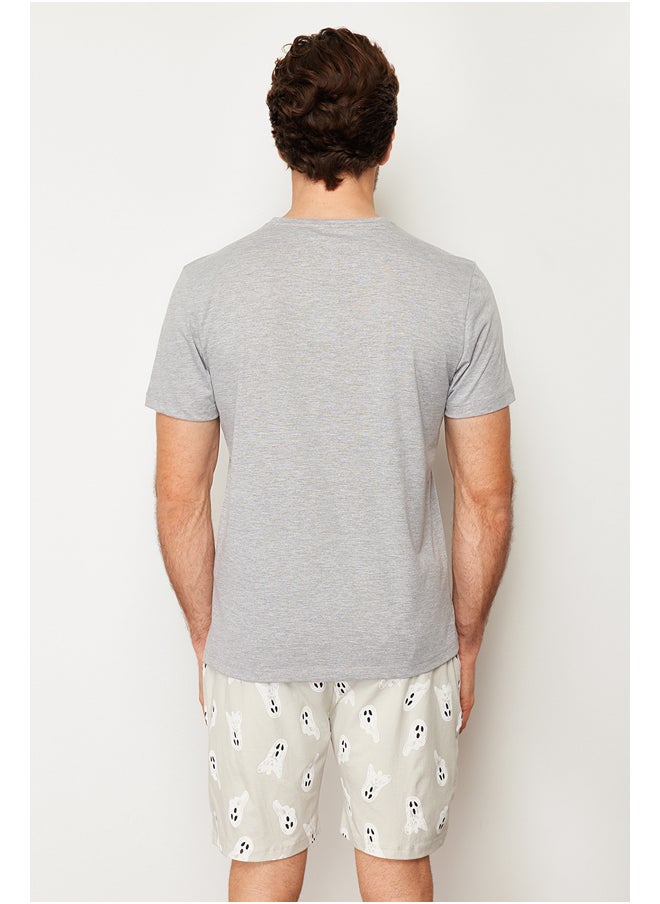trendyol - Men's Gray Printed Regular Fit Knitted Pajamas Set - Image 1