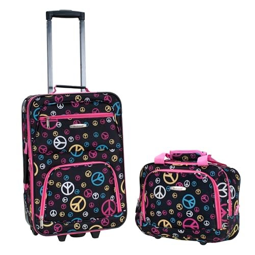 Rockland Fashion Softside Upright Luggage Set,Expandable, Wheel, Telescopic Handle, Peace, 2-Piece (14/19) - Image 1
