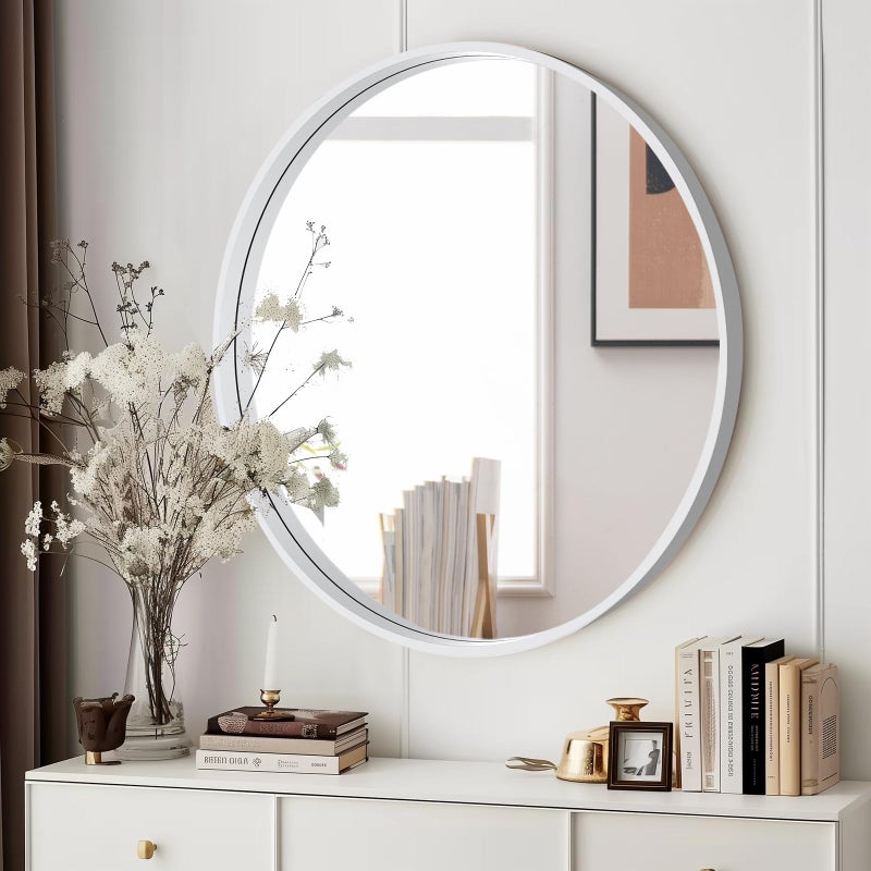 WallBeyond Round Wood Mirror 24 inch Circle Wall Mirror for Bathroom Round Wall Mirror for Wall Decor, Vanity, Entryway Living Room (White) - Image 5