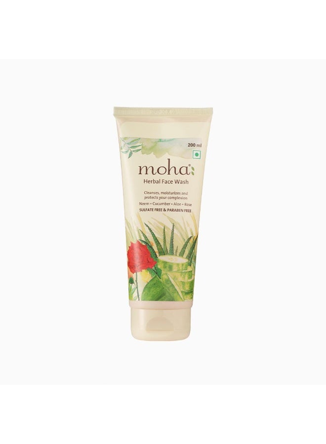 MOHA Herbal Face Wash 200 ML X 1 | Face Wash With Goodness Of Neem, Aleovera, Cucumber, Rose & Yashtimadhu Which Keep Skin Healthy, Soft & Glowing, For All Skin Type - Image 1